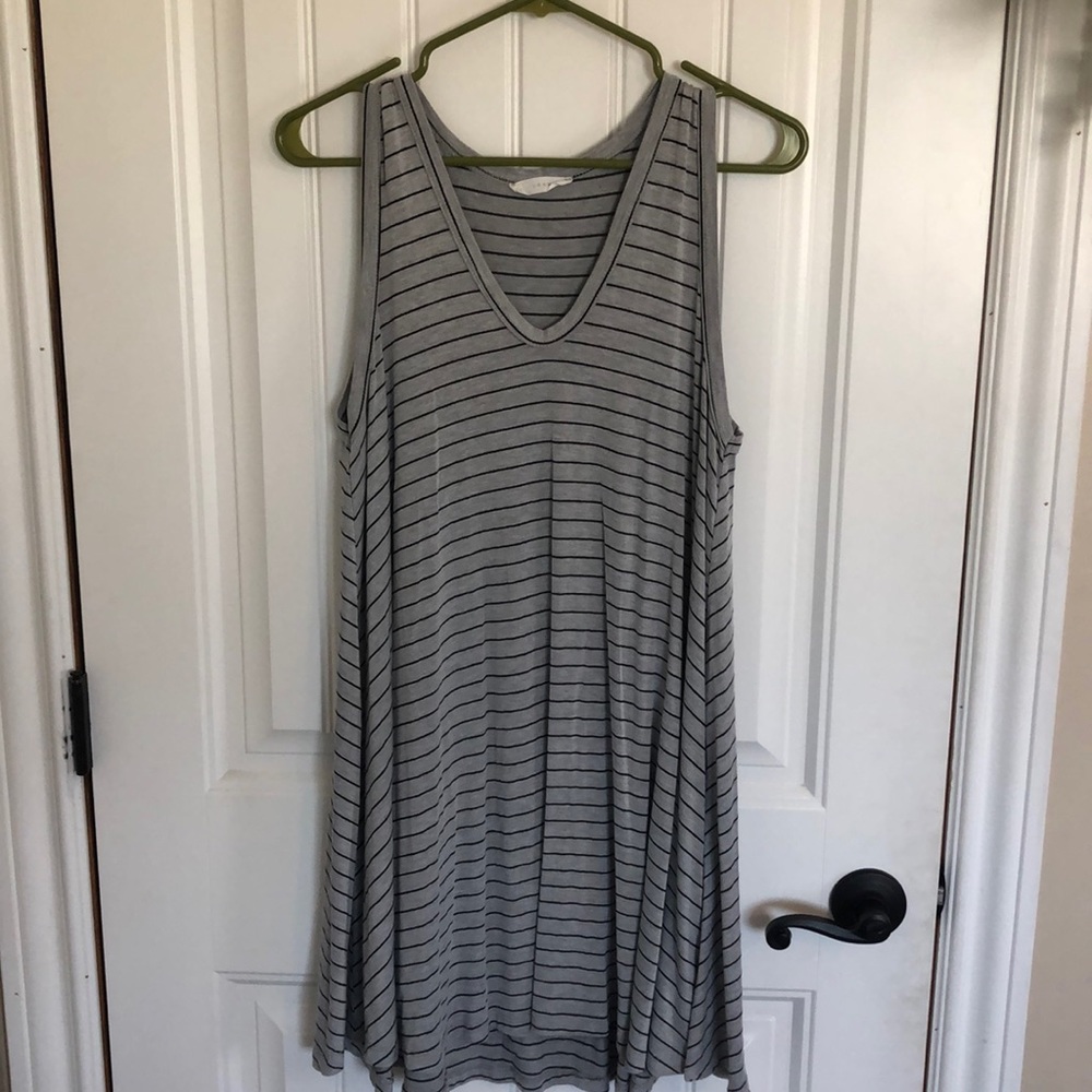 Lush grey and black striped tee shirt dress